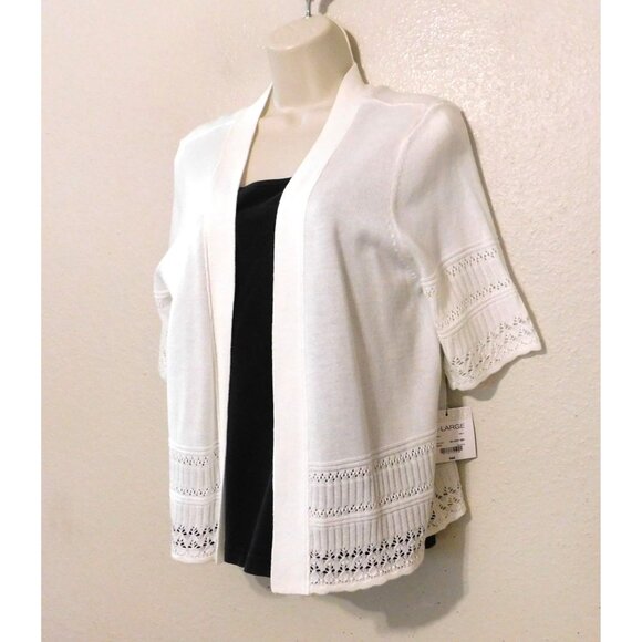 Liz Claiborne Sweater Womens XL White Open-Front Cardigan Lace Trim - Picture 2 of 10